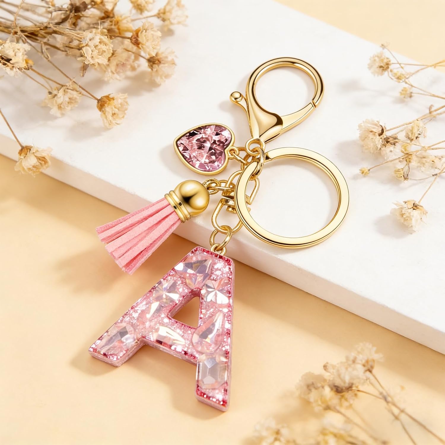 Skiennix Initial Keychain - Stylish Letter Bag Charm with Artificial Diamonds | Cute Handbag Accessory