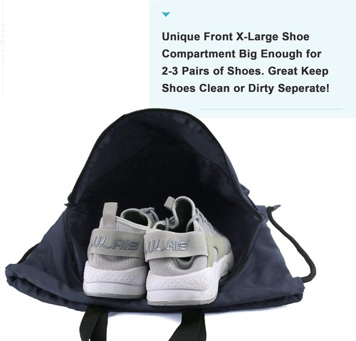 BeeGreen X-Large Drawstring Backpack - Black Gym Bag with Shoe Compartment for Sports & Travel