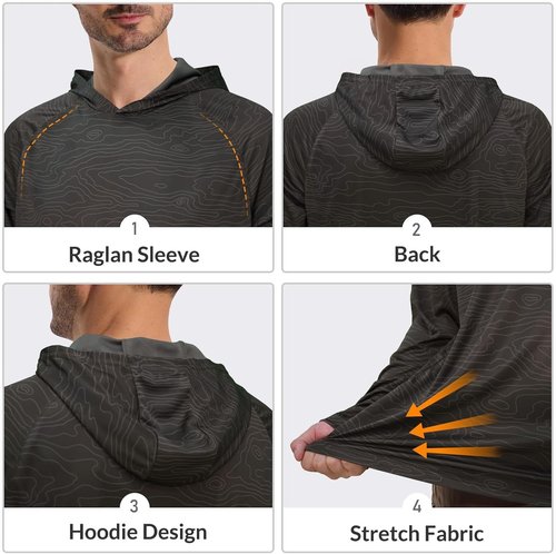 LOOGU Men's UPF 50+ Sun Protection Hoodie - Lightweight Long Sleeve Rash Guard for Fishing & Hiking