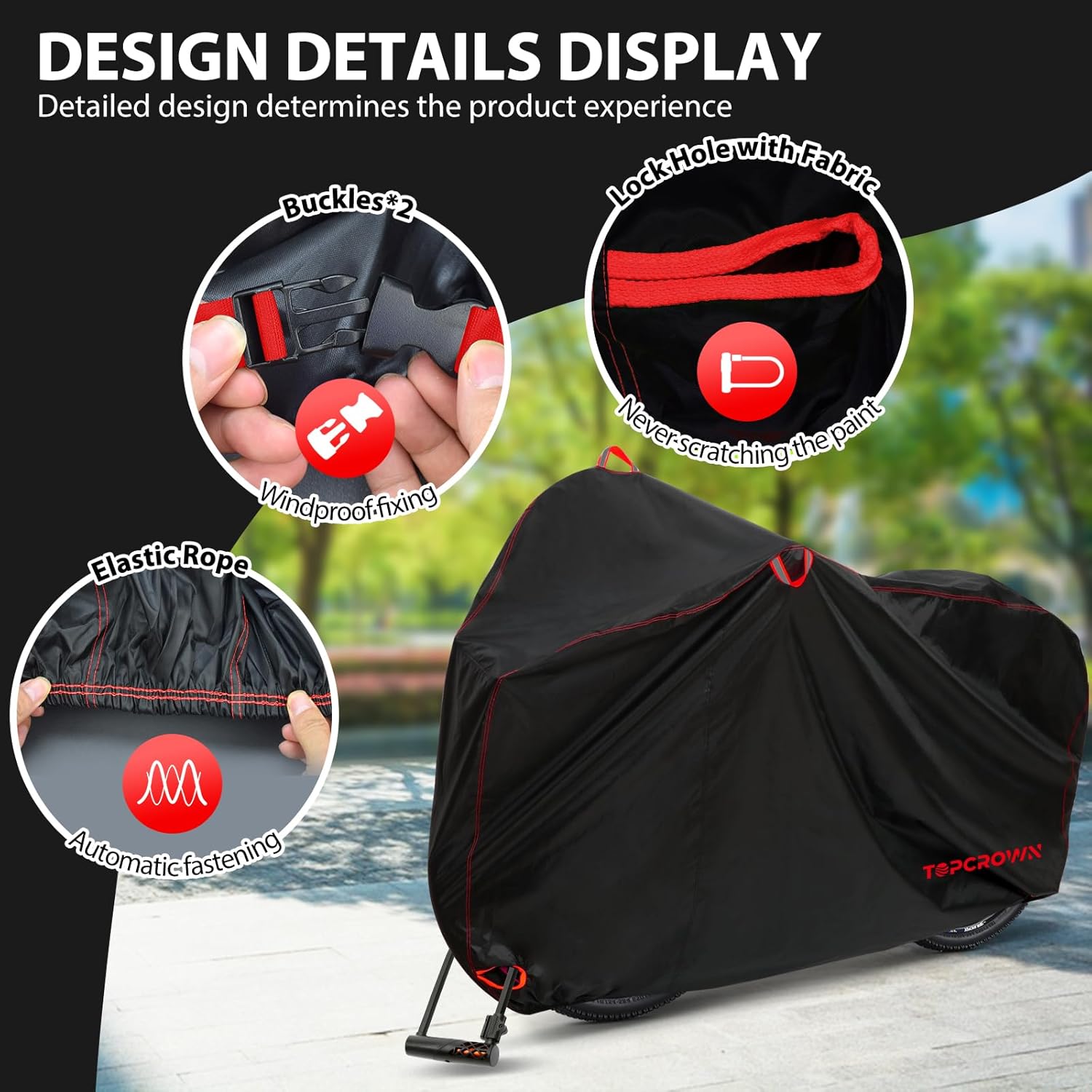 Topcrown Waterproof Bike Cover - Outdoor Storage for 3 Bikes | UV & Dust Protection, XXXL Size (Black & Red)