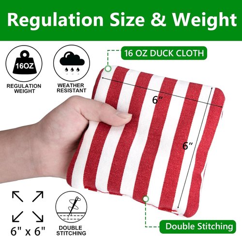 EunHo Cornhole Bags - Set of 8 Regulation Size All-Weather Bean Bags with Carry Case