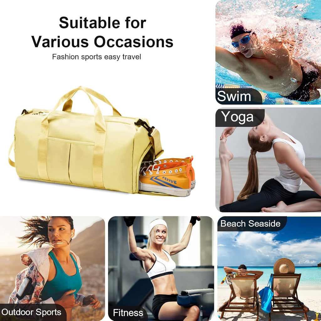 ZGWJ Sports Gym Bag - Waterproof Weekender with Wet Pocket & Shoe Compartment | Lightweight Beige