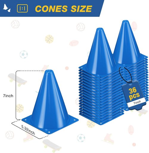 Durable 7-Inch Soccer Cones - 36pcs Plastic Traffic Cones for Sports Training & Agility Drills
