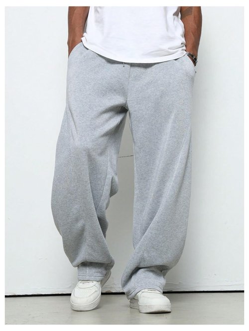 SHENHE Men's Wide Leg Loose Sweatpants Open Bottom Drawstring Workout Gym Baggy Pants Grey Medium