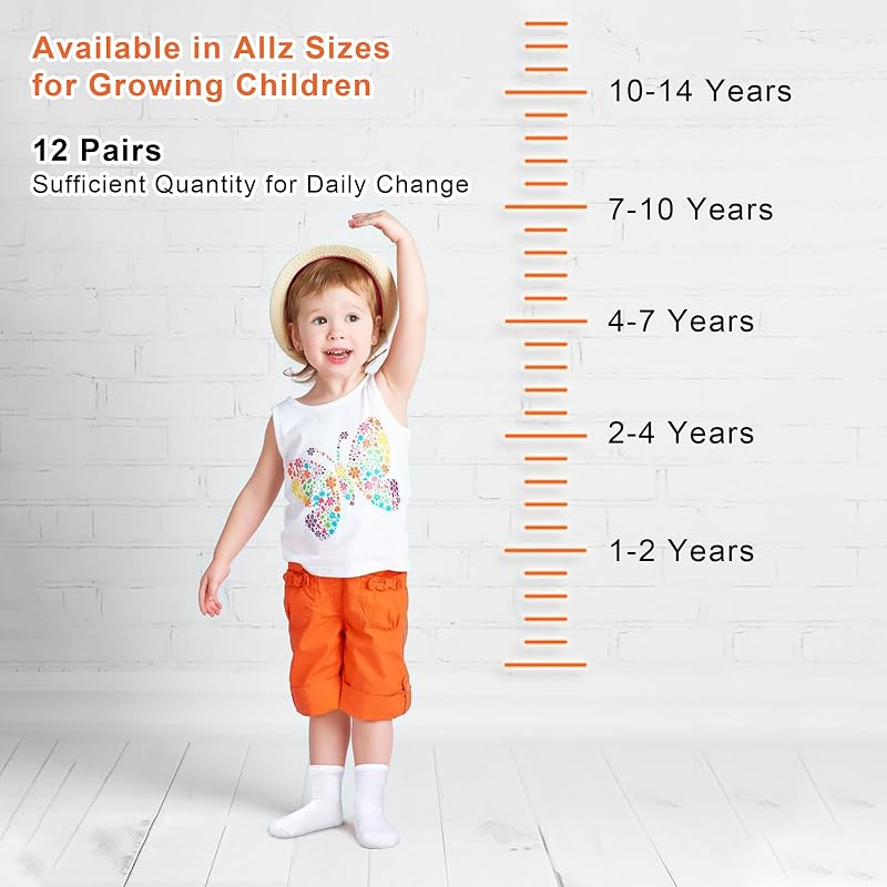 SPTRAMLE Kids Socks 12 Pairs Crew Socks for Toddlers/Children 1-14 Years – Black 12 Pairs