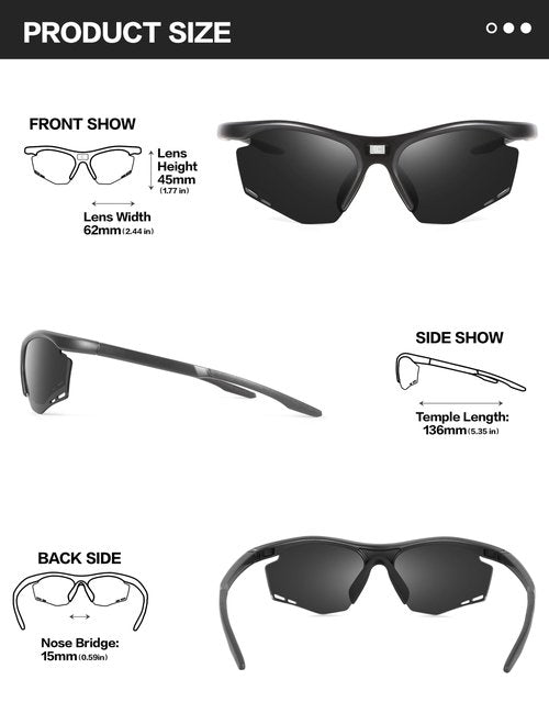 BIRCEN Mens Sports Polarized Sunglasses: UV Protection TR90 Wrap Around Sun Glasses for Outdoor Enthusiast Cycling Fishing