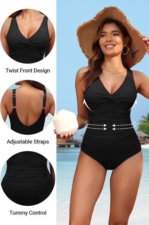 Holipick Tummy Control One Piece Swimsuit - Push-Up Full Coverage Slimming Bathing Suit