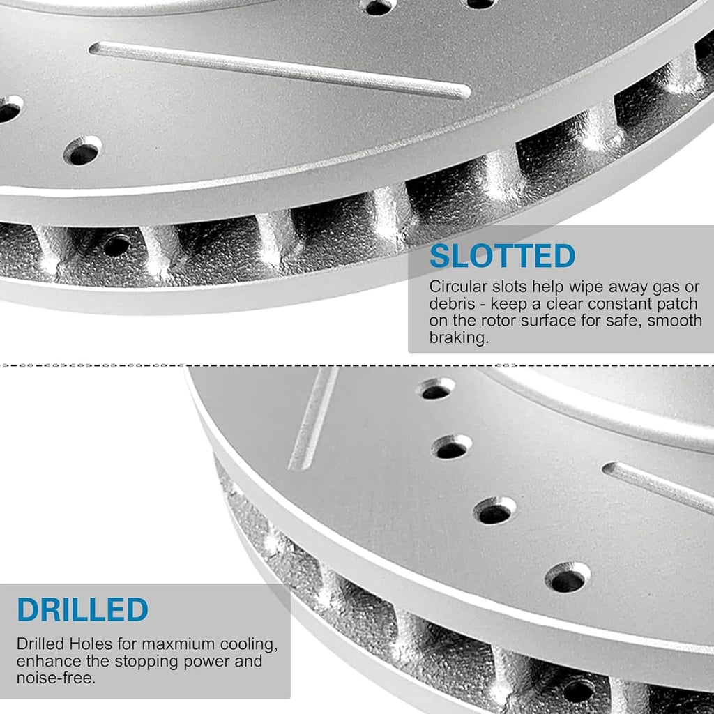 WEIZE Rear Brake Kit - Carbon Fiber Ceramic Pads & Drilled/Slotted Rotors for Chevy Equinox/GMC Terrain 2010-2017