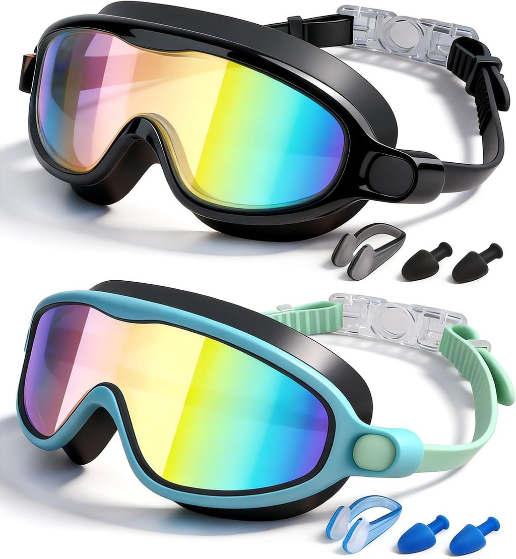 Rantizon Swim Goggles - Wide View Anti-Fog & UV Protection | No Leak Design for Adults & Kids