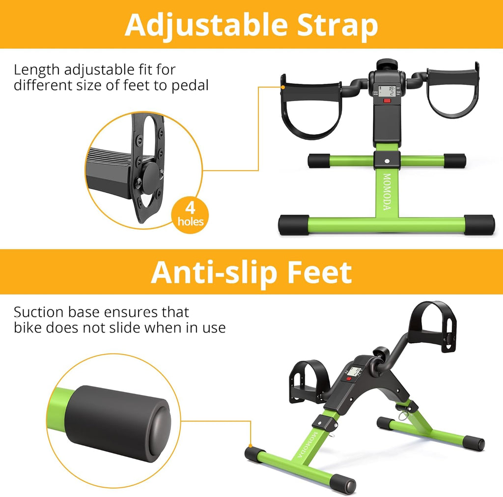 Pedal Exerciser - Foldable Desk Exercise Bike for Legs and Arms with LCD Monitor - Black/Green