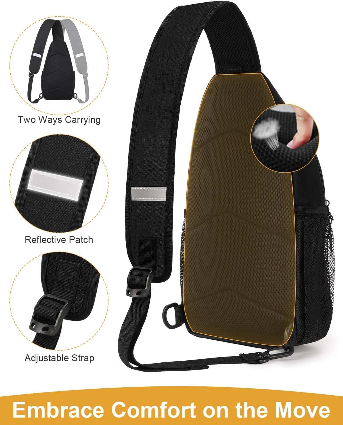 Skiennix Waterproof Crossbody Bag - Trendy Sling Backpack with Convertible Shoulder Strap | Black, Medium