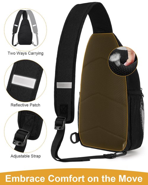 Pritent Crossbody Bags for Women Man Waterproof Sling Bag Backpack Trendy Casual Cross Body Bag with Convertible Shoulder Strap Chest Bag for Camping Hiking Travel Essentials (Black, Large)