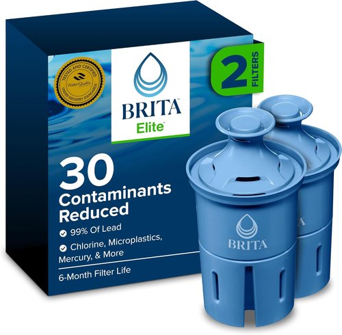 Brita Elite Water Filter Replacements - NSF Certified to Remove 99% of Lead | 2 Count, Blue