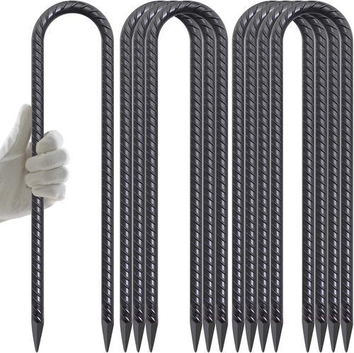 AAGUT Trampoline Stakes - 16 Inch Heavy-Duty U-Shaped Ground Anchors | 8 Pack Black Coated Kit