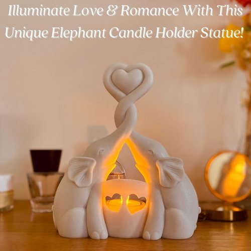 Elephant Love Candle Holder Statue - Elegant Home Decor Gift for Women | Ivory with LED Candle - Perfect for Anniversaries & Valentine's Day