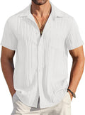 COOFANDY Men's Casual Short Sleeve Button Down Shirt - Textured Summer Beach Shirt with Pocket