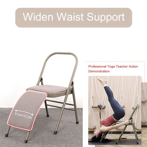 INNOLIFE Yoga Auxiliary Chair with Lumbar Back Support for Iyengar Foldable Balance Training (Grey)