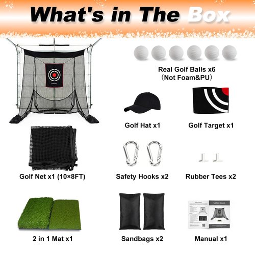 Gagalileo Golf Net for Garage Door with Mat: 10X8FT Heavy Duty Roll-Up Design Quick Setup for Backyard & Basement Training Target Ideal for Beginners & Advanced Golfers