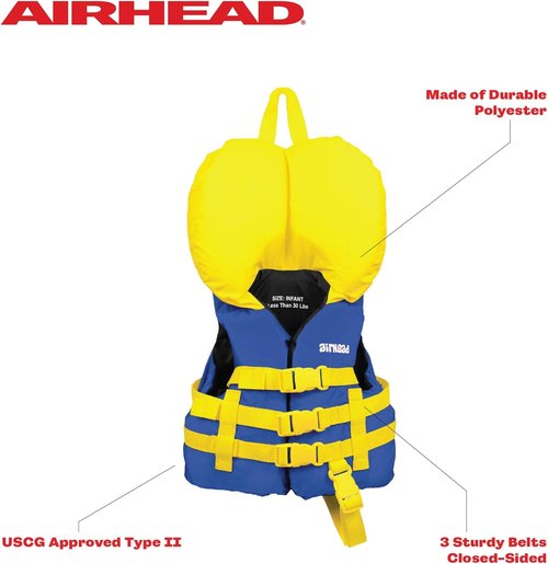 Airhead Infant Life Jacket - Coast Guard Approved Safety for 15-30 lbs | Comfortable Fit