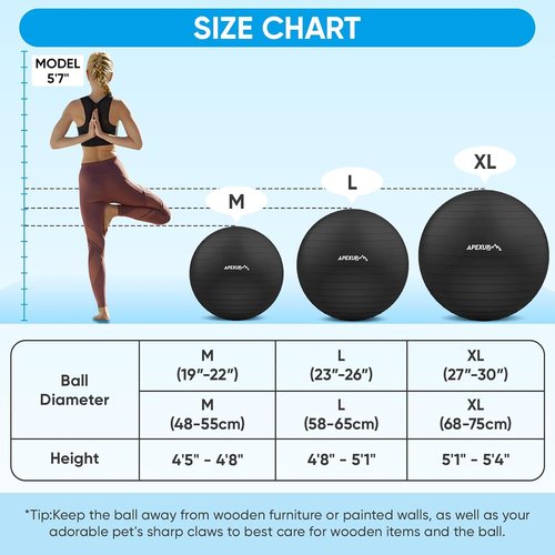 APEXUP Yoga Ball - Premium Stability & Balance Trainer | Large Size with Compression Knee Brace - Medium