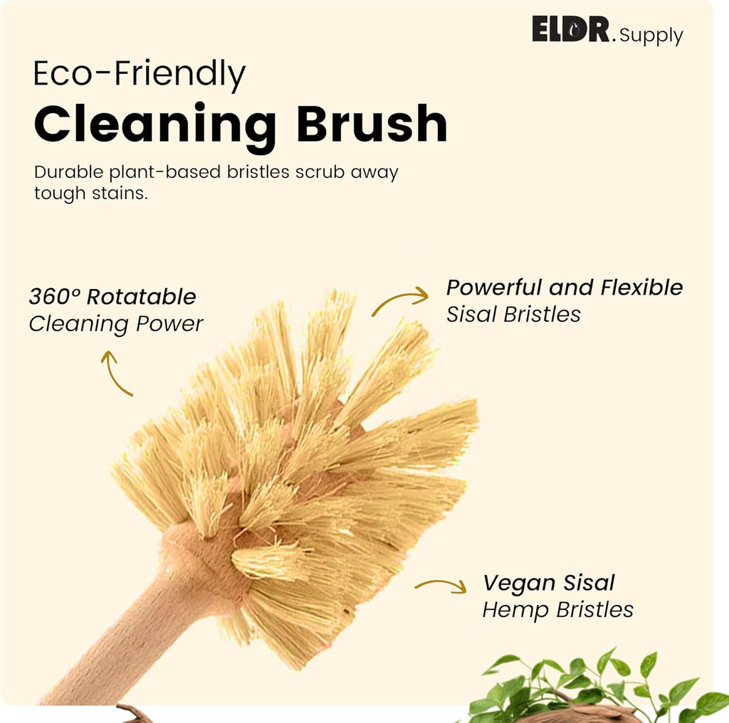 Skiennix Bottle Brush - 14-Inch Extra Long Beechwood Handle with Strong Hemp Bristles | Eco-Friendly Cleaning Tool for Wide Mouth Jars and Tumblers