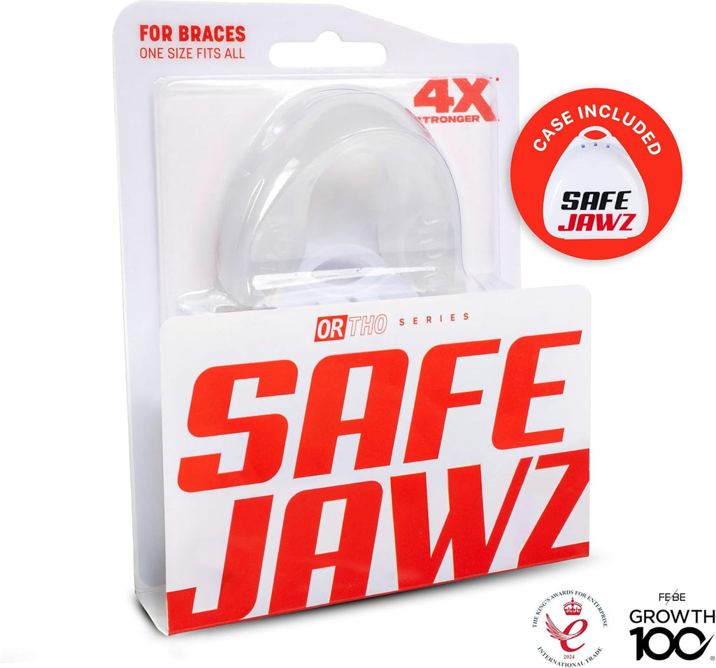 SAFEJAWZ Mouth Guard - Remoldable Upper & Lower Protection for Braces | Ideal for Contact Sports (Transparent)