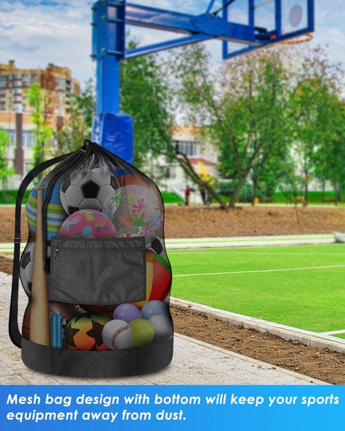BROTOU Heavy Duty Soccer Ball Net Bag - Extra Large 100L Capacity for 10-12 Balls | Drawstring Mesh with Zipper Pocket