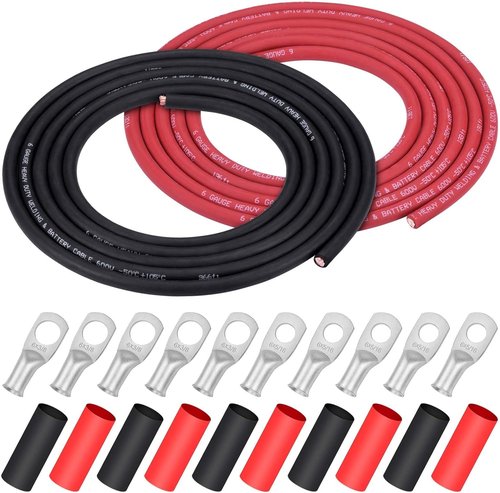 iGreely 6 AWG Welding Battery Cable - 10ft Black & 10ft Red Ultra Flexible Pure Copper Wire | Includes 10 Connectors & Heat Shrink Tubing