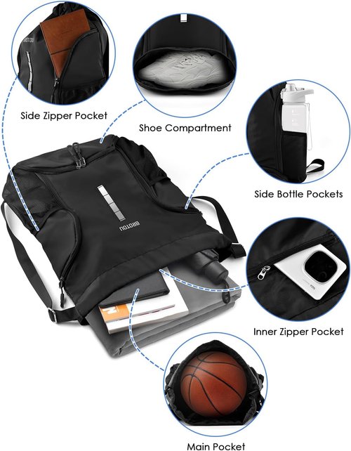 BROTOU Soccer Drawstring Backpack - Versatile Sports Bag with Ball & Shoe Compartment | Ideal for Basketball, Volleyball
