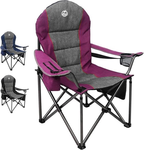Northroad Oversized Camping Chair - Heavy Duty Folding Chair with Cup Holder & Cooler Bag | Supports 350 LBS (Purple)