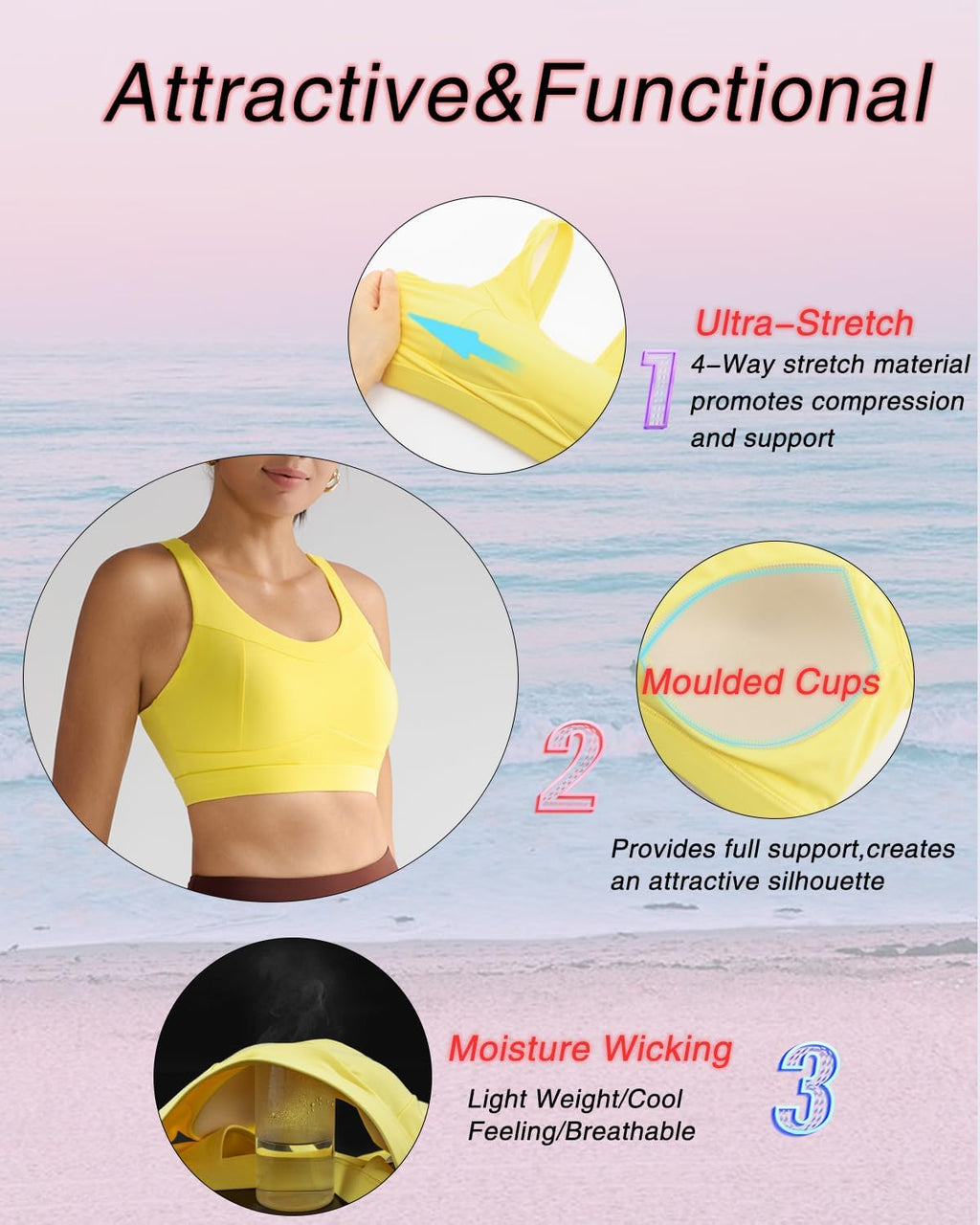 RUNNING GIRL High Impact Sports Bra - Racerback Workout Crop Tank Top for Women | Push-Up Design