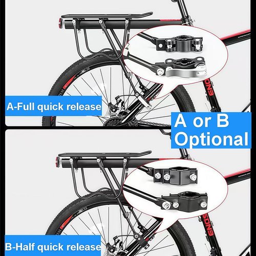 Rear Bike Rack for Bicycle, 110Lbs/50kgs Capacity Bicycle Cargo Rack with Reflective, Adjustable Quick Release Road Mountain Bike Luggage Rack (B-Half Quick Release)