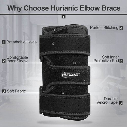 Elbow Brace, Tendonitis and Tennis Elbow pain Relief, Adjustable Stabilizer with Splint for Ulnar Nerve Entrapment and Cubital Tunnel Syndrome, Arm Support straps for Night Sleep Fit Men& Women Black