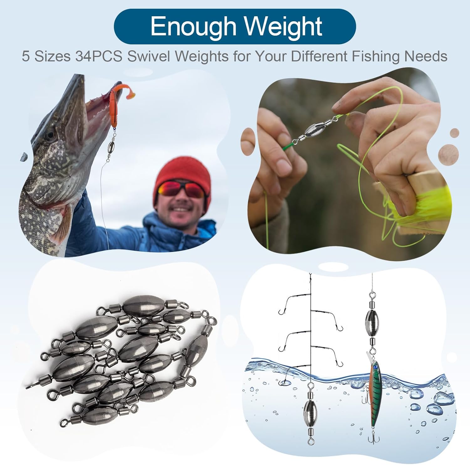 Skiennix 34Pcs Fishing Weights Kit - Brass Sinkers & Rolling Swivels for Saltwater & Freshwater