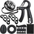 Qishangnana Hand Grip Strengthener Workout Kit (8 Pack) Forearm Grip Adjustable Resistance Hand Gripper, Finger Stretcher, Finger Exerciser, Grip Ring，Gyro Ball (black)