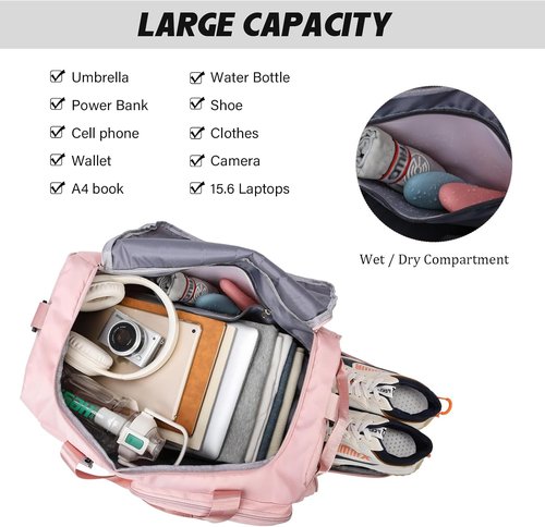 Eslcorri Gym Duffle Bag - Versatile Sports Backpack with Wet & Shoe Compartment | Green & Pink