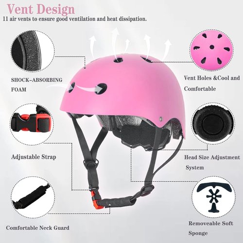 FOOKCIAN Kids Helmet - Adjustable Toddler Skateboard Helmet with Knee, Elbow & Wrist Pads | Ages 2-14