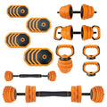 Adjustable Dumbbell Set, 66 LBS 4-In-1 Home Gym Weights with Connector As Dumbbell, Kettlebell,Barbell for Strength Training, Full Body Workout,Orange