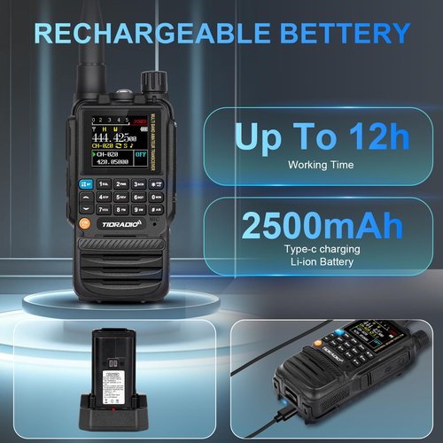 TIDRADIO TD-H3 Ham Radio Handheld(2PCS Batteries), 8-Bands, Wireless &Type C Programming, Frequency Match, Air Band &771 Long Antennas, Walkie Talkie Rechargeable Portable Two Way Radio Full Kit 1Pack