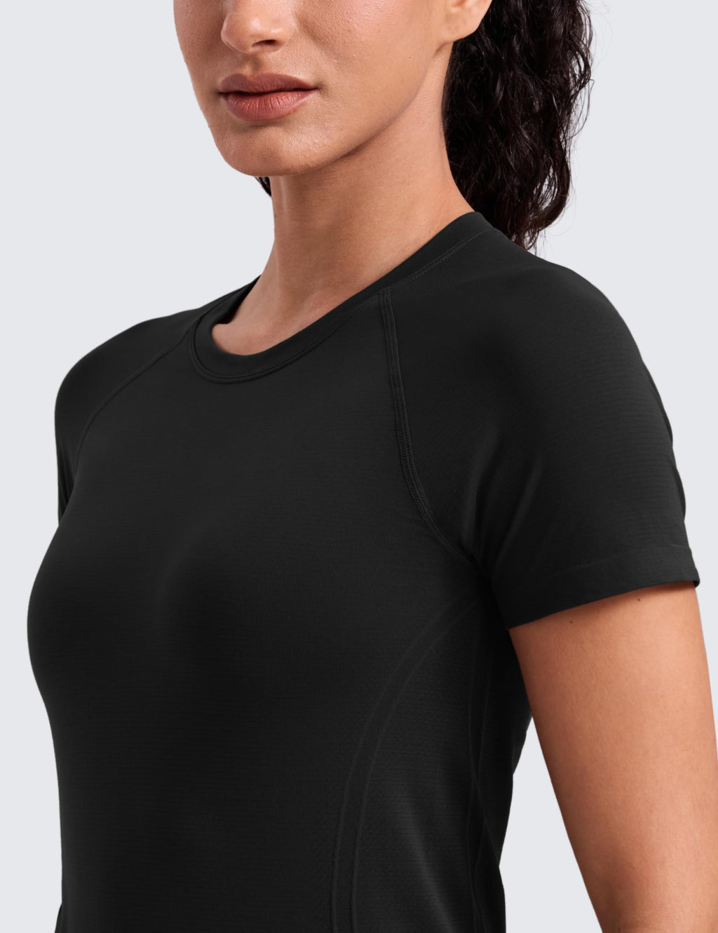 CRZ YOGA Seamless Workout Tops for Women Hip Length - Athletic Running Gym Yoga Short Sleeve Shirts Breathable Crewneck Tees Black X-Small