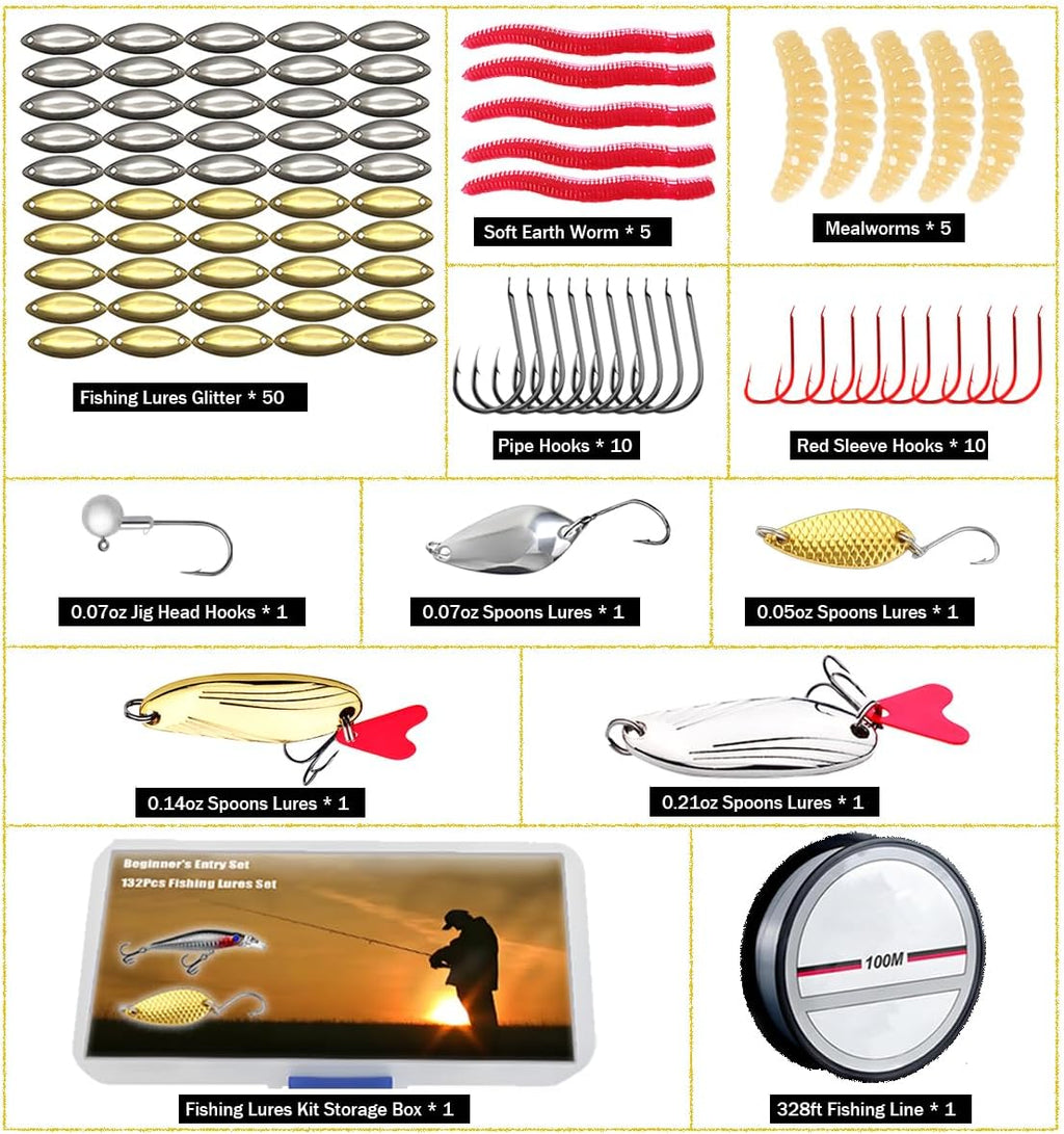 Skiennix Fishing Lures Kit - 132Pcs Tackle Box with Crankbaits, Hooks & Jigs for Freshwater Bass, Trout & Walleye