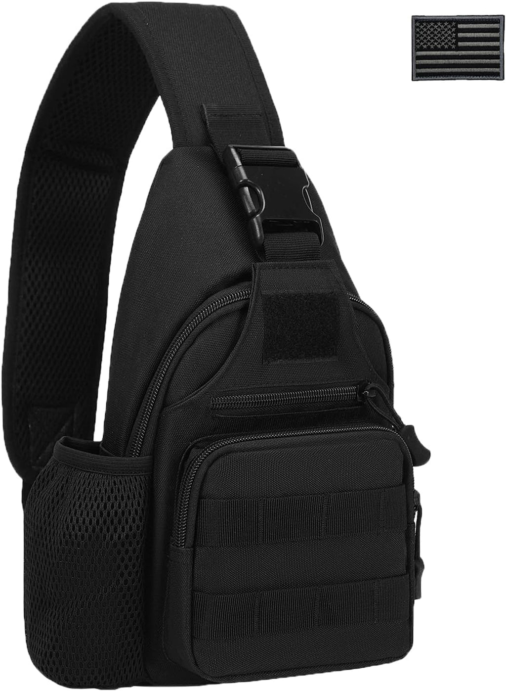 ZHIERNA Tactical Crossbody Bag - Versatile EDC Shoulder Sling with Water Bottle Holder & USB Charging Port | Black