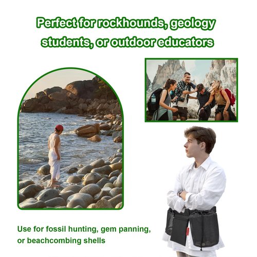 Rock Foraging Belt,Rock hounding Bag with Adjustable Waistband,Cover Geny 2 Mesh Picking Pouch for Collecting,1 Tool Bag,Outdoor Hunting Bags Lightweight and Sturdy to Wear Around Waist,Gifts