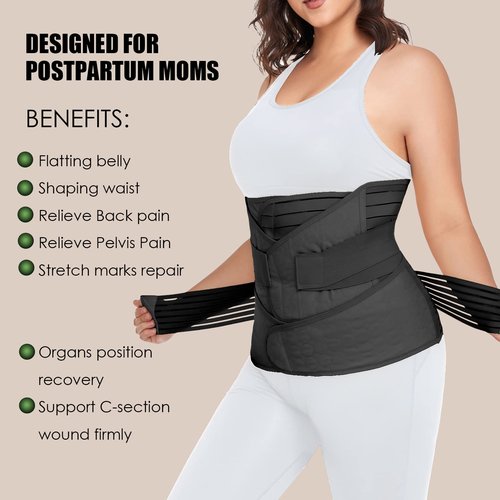 3 in 1 Postpartum Belly Band Wrap Support Recovery Girdles Abdominer Binder Post Surgery Belly&Waist&Pelvis Support Belt & Back Brace (Black, XX-Large)