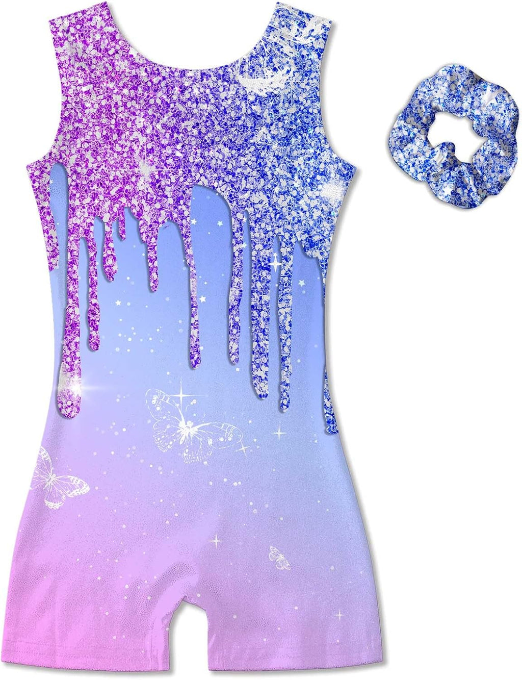 Vogseek Girl's Gymnastic Leotards - Sparkle Dance Unitards with Hair Scrunchie | Sizes 4-12Y