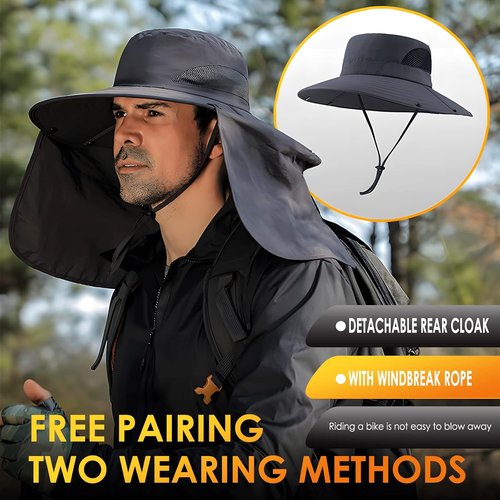 DOCVIT Fishing Hat - Waterproof Wide Brim Bucket Hat for Men & Women | UPF 50+ Sun Protection with Neck Flap