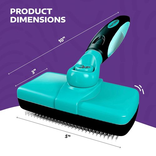 Hertzko Dog Brush - Self-Cleaning Slicker Brush for Shedding | Gently Removes Loose Hair & Tangles - Aqua