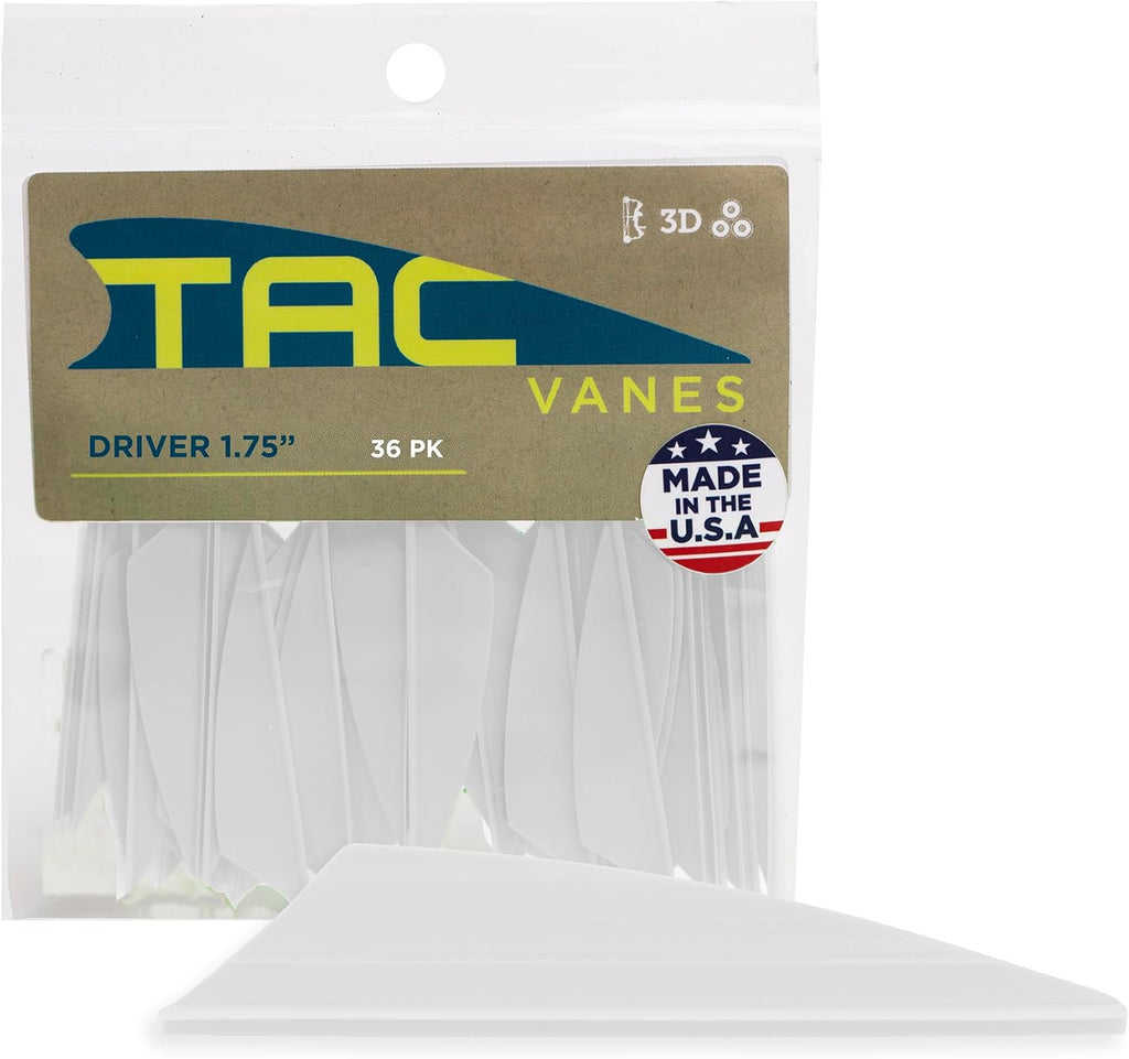 TAC Vanes 1.75" Driver Arrow Vanes - Durable, Lightweight Archery Fletching for Compound & Crossbow | White 36 Pack