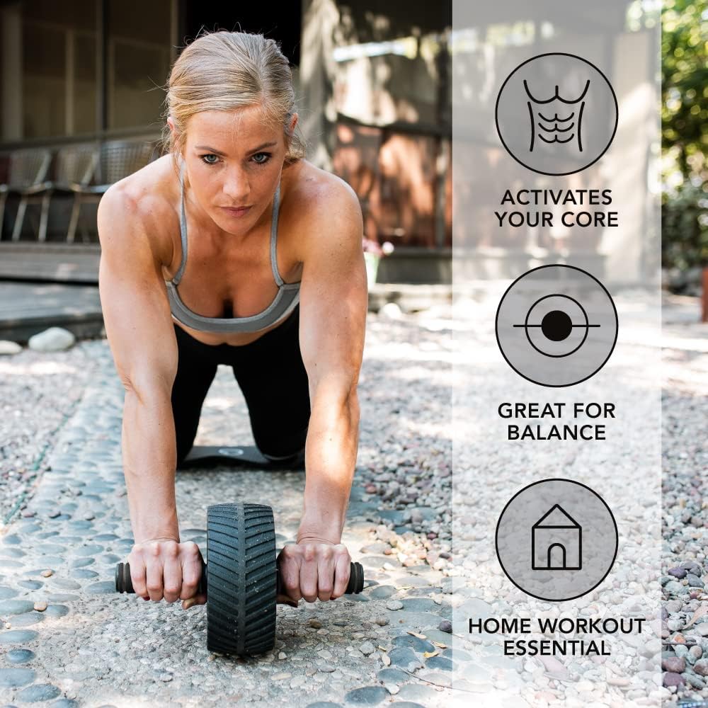 Sports Research Ab Wheel Roller - Sturdy 3" Wheel with Knee Pad for Core Workouts at Home or Gym