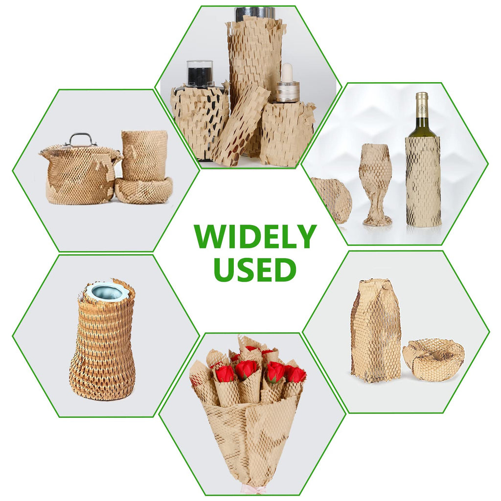 Honeycomb Packing Paper Wrap 12"x200' Recycled Bubble Cushioning Wrap Roll Eco Friendly Shipping Boxes Moving Wrap Packing Supplies Material with 20 Fragile Sticker Labels